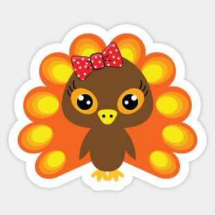 🦃 Cute turkey girl with a red bow Sticker